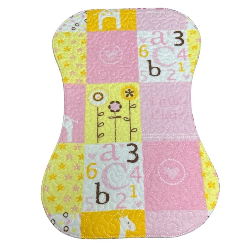 Hand Crafted Flannel Burp Cloth Contoured Padded Fabric Quilted Reversible